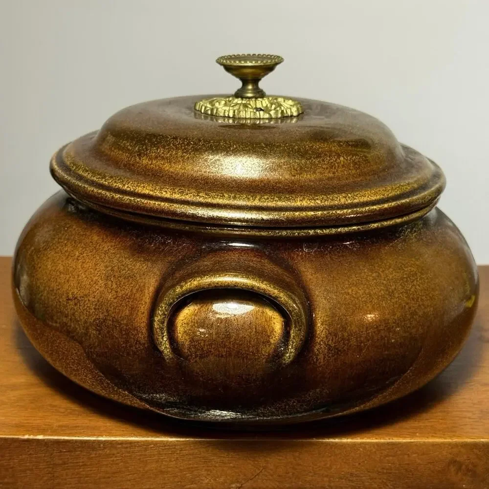 Vintage Georges Briard Signed 2qt Covered Casserole Dish Brown Gold Speckle USA